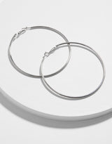 Women's Silver Medium Simple Hoop Earring