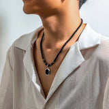 Men's Black and Silver Black Magic Beads Necklace