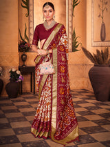 Women's Silk Blend White Woven Design Designer Saree with Blouse Piece