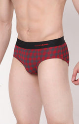 Men's Maroon Checks Mid-Rise Printed Brief