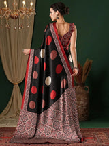 Women's Crepe Black Printed Designer Saree with Blouse Piece