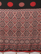 Women's Crepe Black Printed Designer Saree with Blouse Piece