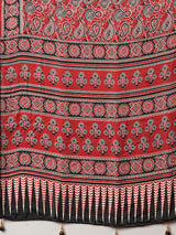 Women's Crepe Red Printed Designer Saree with Blouse Piece