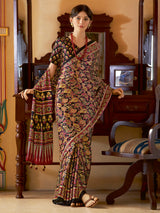 Women's Crepe Black Printed Designer Saree With Blouse Piece