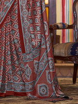 Women's Crepe Red Printed Designer Saree With Blouse Piece