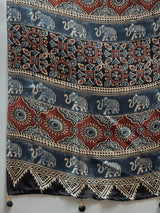 Women's Crepe Black Printed Designer Saree with Blouse Piece