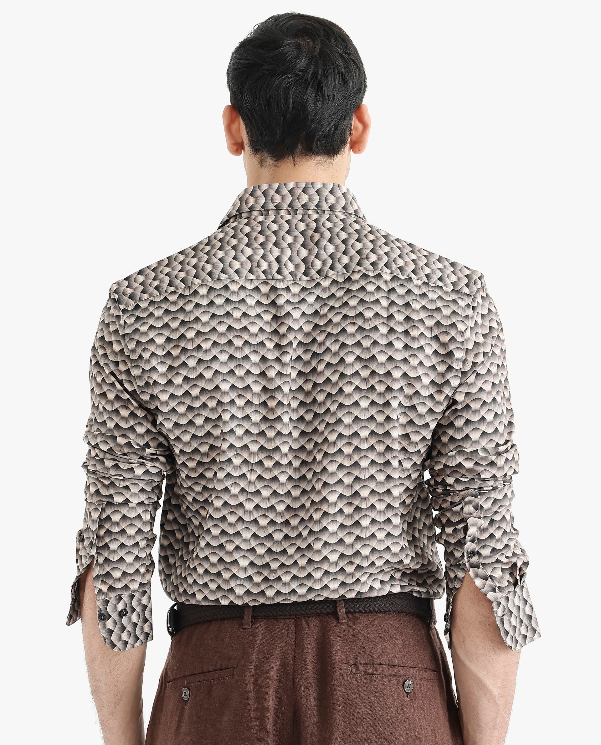 Men's Beige Casual Regular Fit Printed Full Sleeves Shirt