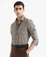 Men's Beige Casual Regular Fit Printed Full Sleeves Shirt