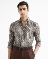 Men's Beige Casual Regular Fit Printed Full Sleeves Shirt