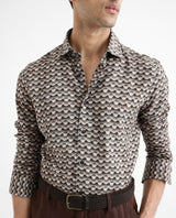 Men's Beige Casual Regular Fit Printed Full Sleeves Shirt