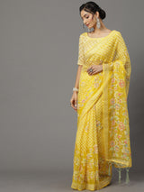 Women's Brasso Yellow Printed Designer Saree with Blouse Piece