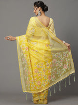 Women's Brasso Yellow Printed Designer Saree with Blouse Piece