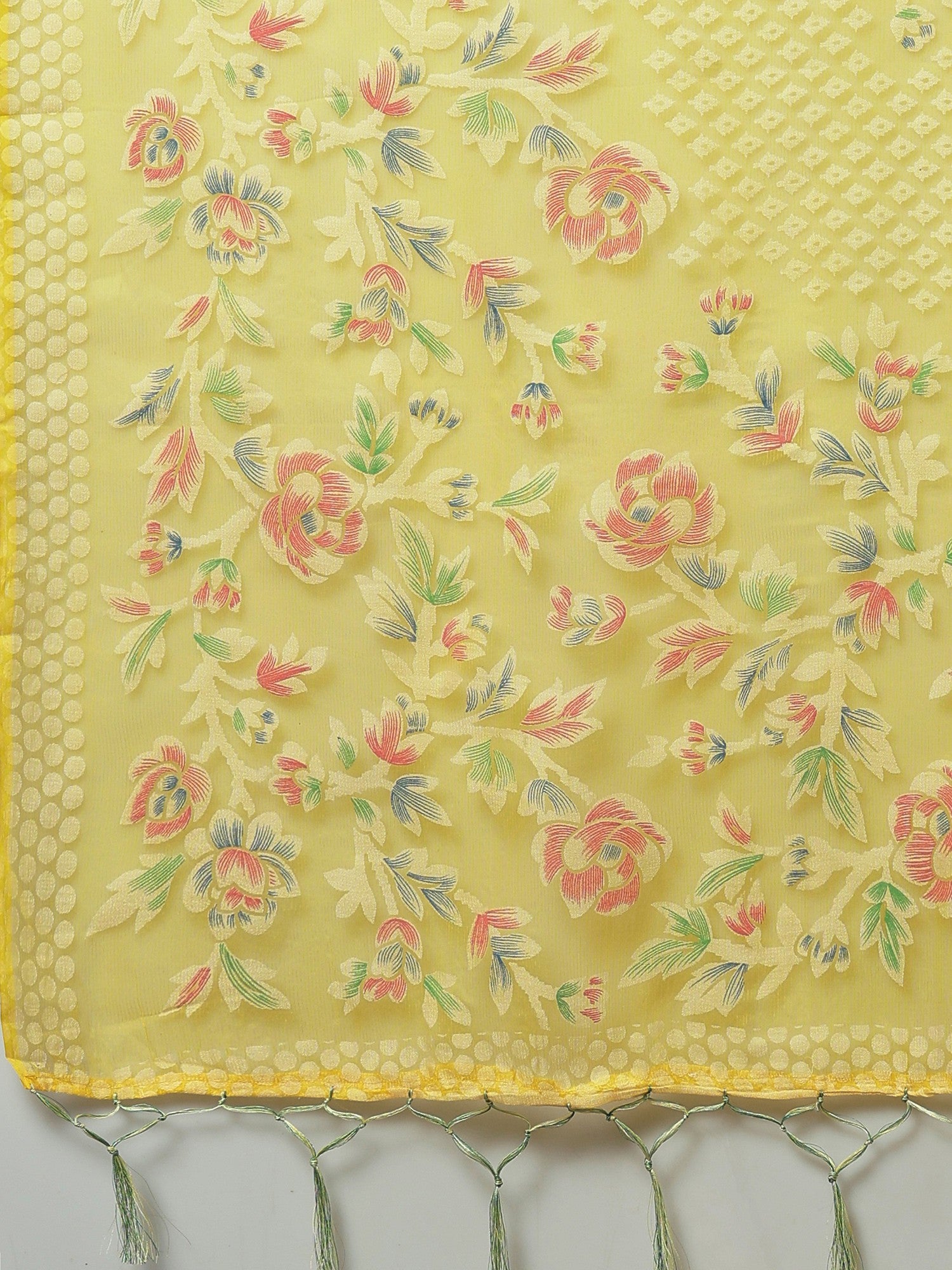 Women's Brasso Yellow Printed Designer Saree with Blouse Piece