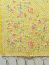 Women's Brasso Yellow Printed Designer Saree with Blouse Piece