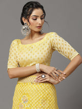 Women's Brasso Yellow Printed Designer Saree with Blouse Piece