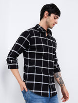 Men's Black Casual Slim Fit Checked Full Sleeves Shirt