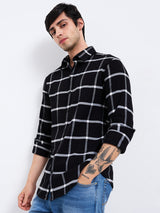 Men's Black Casual Slim Fit Checked Full Sleeves Shirt