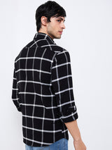 Men's Black Casual Slim Fit Checked Full Sleeves Shirt