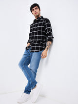 Men's Black Casual Slim Fit Checked Full Sleeves Shirt