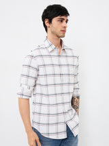 Men's White Casual Slim Fit Checked Full Sleeves Shirt