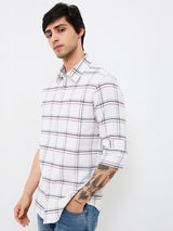 Men's White Casual Slim Fit Checked Full Sleeves Shirt