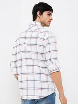 Men's White Casual Slim Fit Checked Full Sleeves Shirt