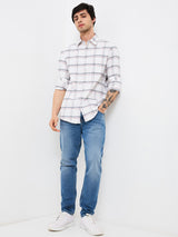 Men's White Casual Slim Fit Checked Full Sleeves Shirt