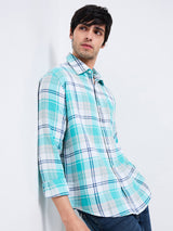 Men's Blue Casual Slim Fit Checked Full Sleeves Shirt