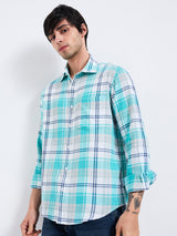 Men's Blue Casual Slim Fit Checked Full Sleeves Shirt