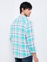 Men's Blue Casual Slim Fit Checked Full Sleeves Shirt