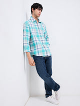 Men's Blue Casual Slim Fit Checked Full Sleeves Shirt