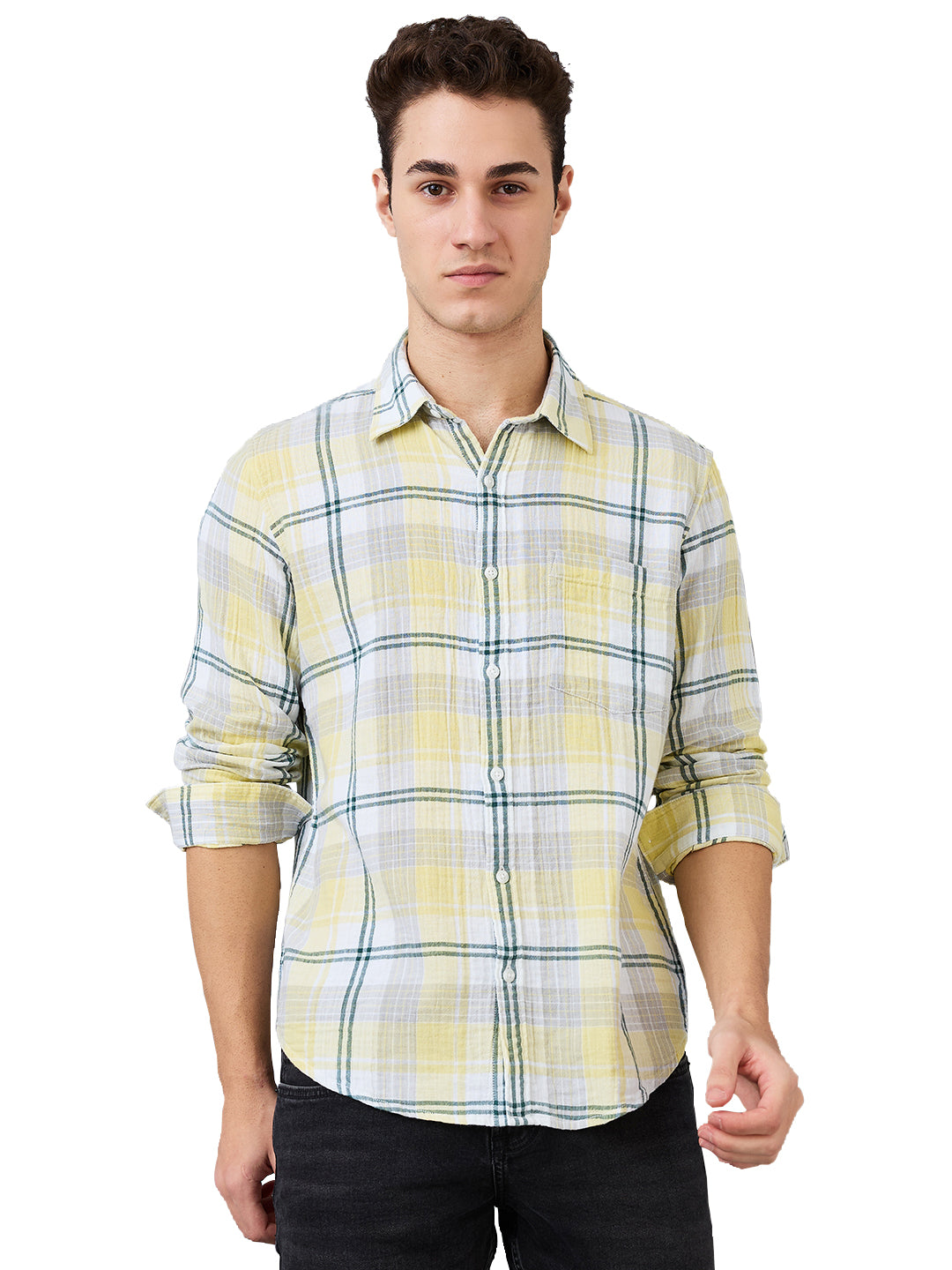 Men's Blue Casual Slim Fit Checked Full Sleeves Shirt