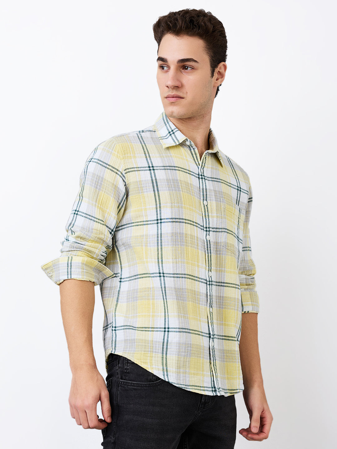 Men's Blue Casual Slim Fit Checked Full Sleeves Shirt