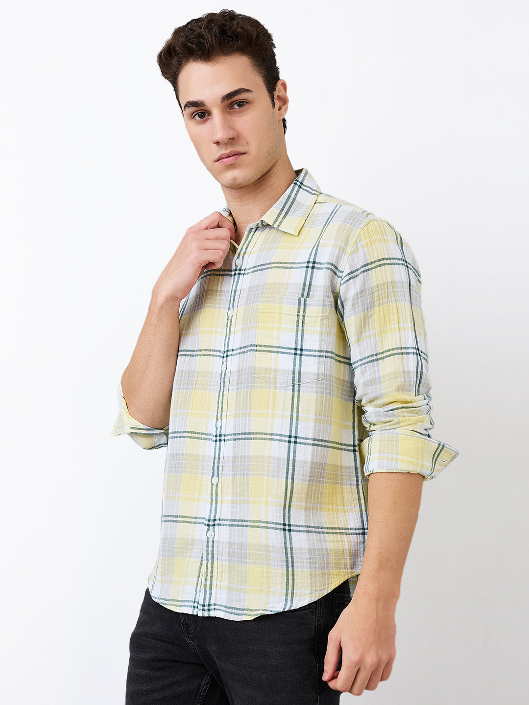 Men's Blue Casual Slim Fit Checked Full Sleeves Shirt
