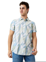 Men's Green Casual Slim Fit Printed Half Sleeves Shirt