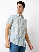 Men's Green Casual Slim Fit Printed Half Sleeves Shirt