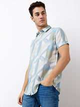 Men's Green Casual Slim Fit Printed Half Sleeves Shirt