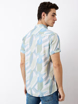 Men's Green Casual Slim Fit Printed Half Sleeves Shirt