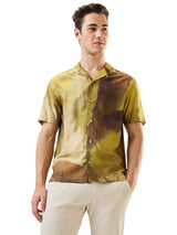 Men's Green Casual Relaxed Fit Printed Half Sleeves Shirt