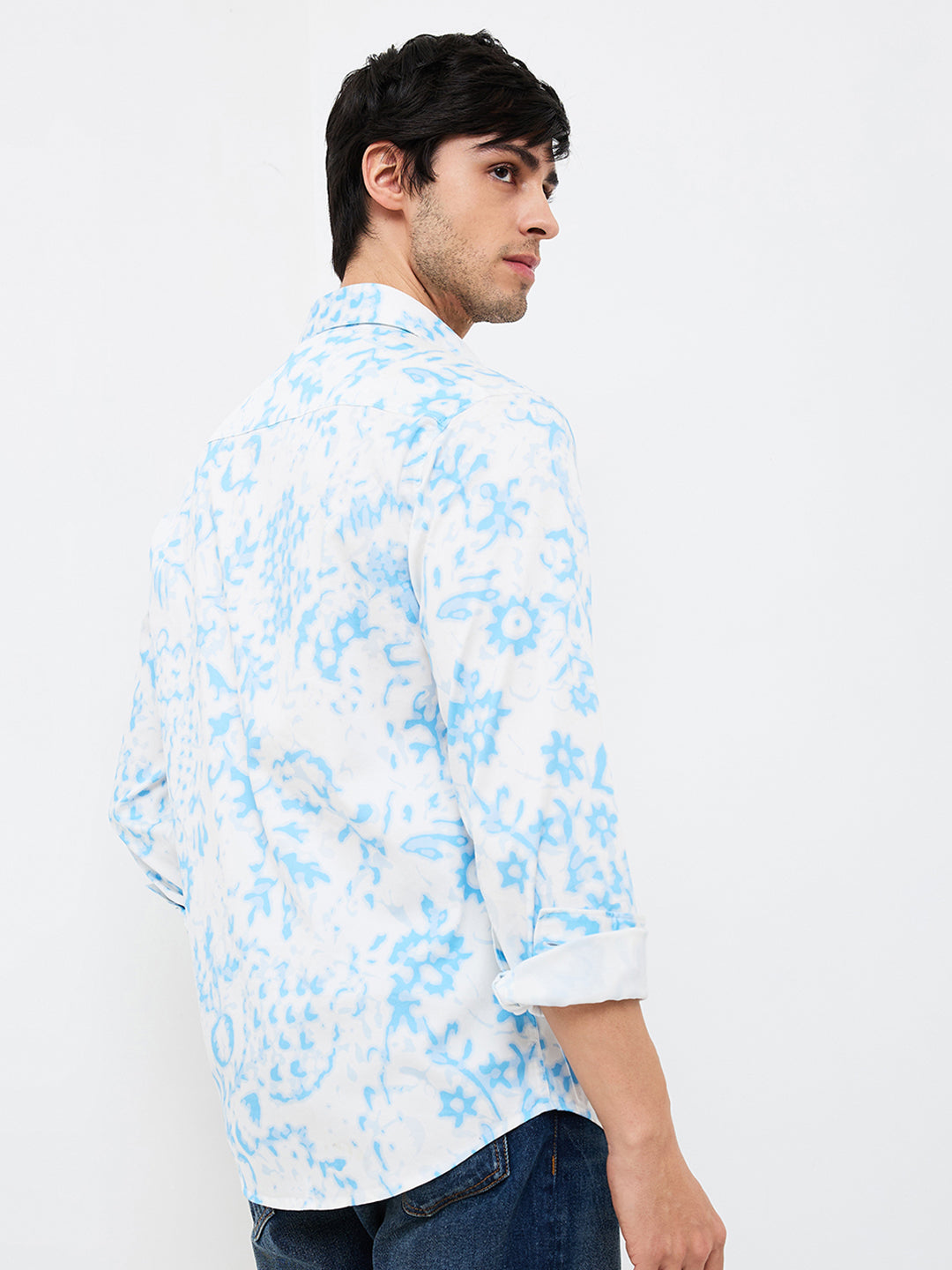 Men's Blue Casual Slim Fit Printed Full Sleeves Shirt