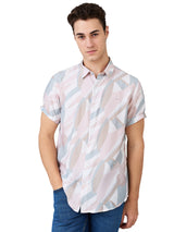 Men's Pink Casual Slim Fit Printed Half Sleeves Shirt