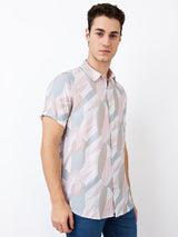 Men's Pink Casual Slim Fit Printed Half Sleeves Shirt