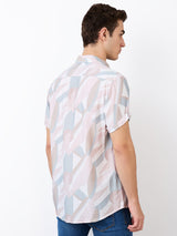 Men's Pink Casual Slim Fit Printed Half Sleeves Shirt