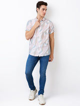 Men's Pink Casual Slim Fit Printed Half Sleeves Shirt