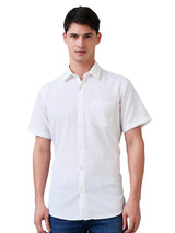 Men's White Casual Slim Fit Solid Half Sleeves Shirt
