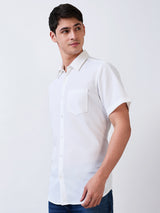 Men's White Casual Slim Fit Solid Half Sleeves Shirt