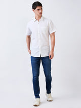 Men's White Casual Slim Fit Solid Half Sleeves Shirt