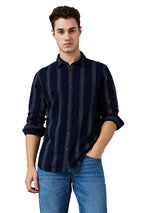 Men's Blue Casual Slim Fit Striped Full Sleeves Shirt
