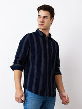 Men's Blue Casual Slim Fit Striped Full Sleeves Shirt