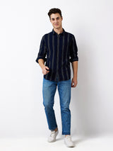 Men's Blue Casual Slim Fit Striped Full Sleeves Shirt